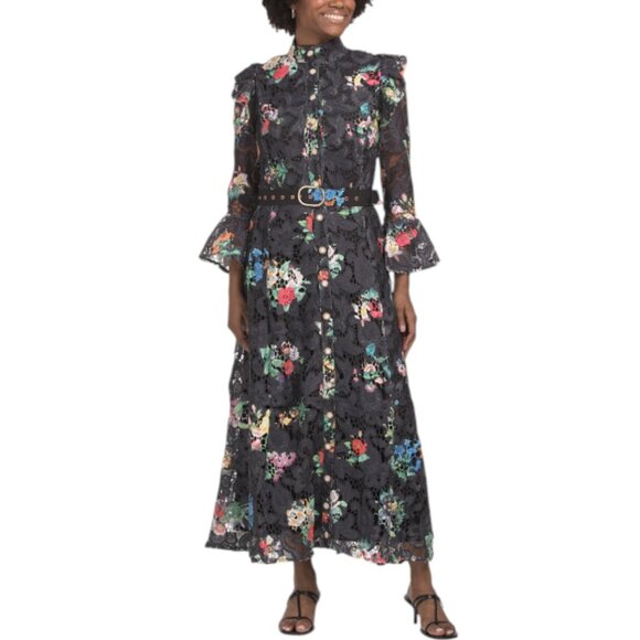 Dalia Macphee Dresses & Skirts - DALIA MACPHEE Long Sleeve Floral Lace Maxi Dress With Belt